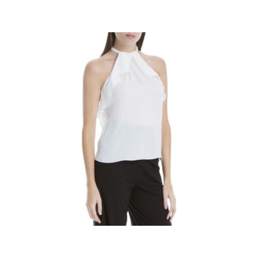 NWT MAX STUDIO Womens White Ruffled Halter Top XS